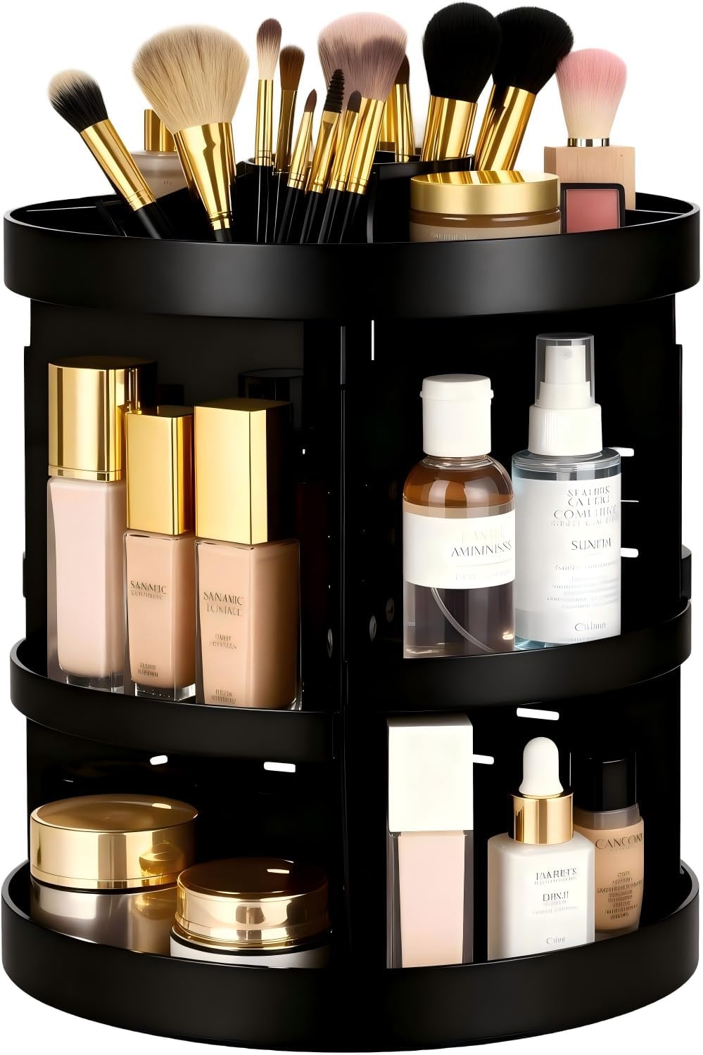 360 Rotating Makeup Organizer Adjustable Carousel Large Capacity Revolving Perfume Organizer Skincare Organizers Cosmetic Storage Spinning Holder for Vanity, Black