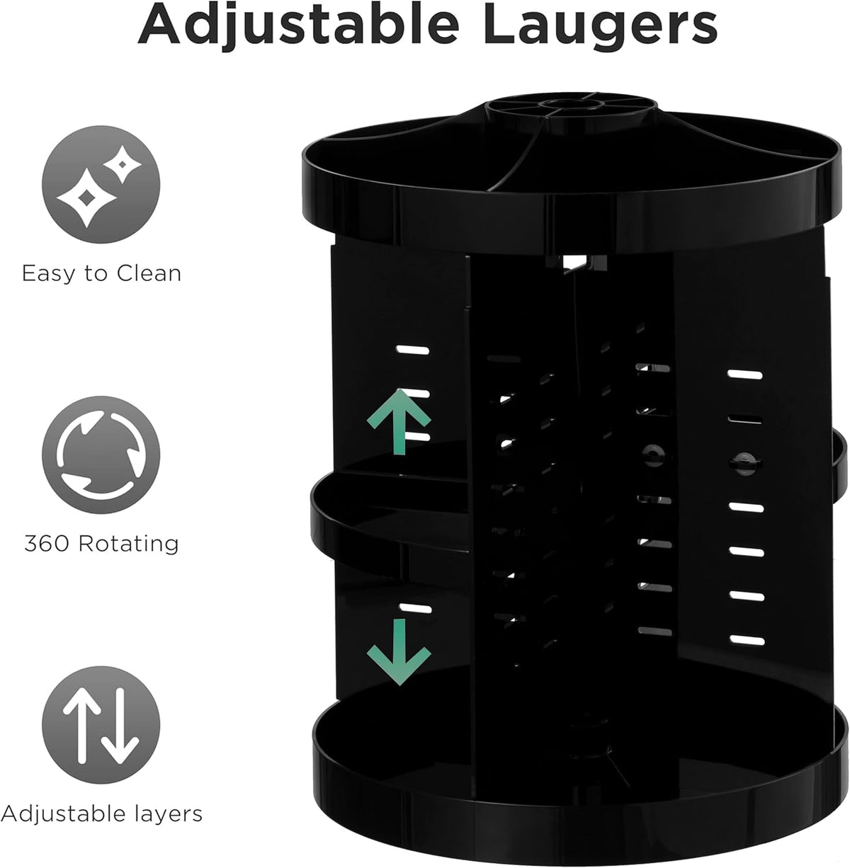 360 Rotating Makeup Organizer Adjustable Carousel Large Capacity Revolving Perfume Organizer Skincare Organizers Cosmetic Storage Spinning Holder for Vanity, Black