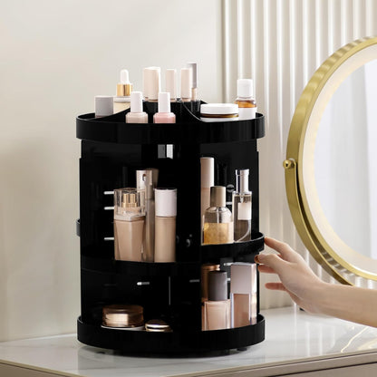 360 Rotating Makeup Organizer Adjustable Carousel Large Capacity Revolving Perfume Organizer Skincare Organizers Cosmetic Storage Spinning Holder for Vanity, Black