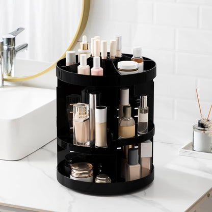 360 Rotating Makeup Organizer Adjustable Carousel Large Capacity Revolving Perfume Organizer Skincare Organizers Cosmetic Storage Spinning Holder for Vanity, Black