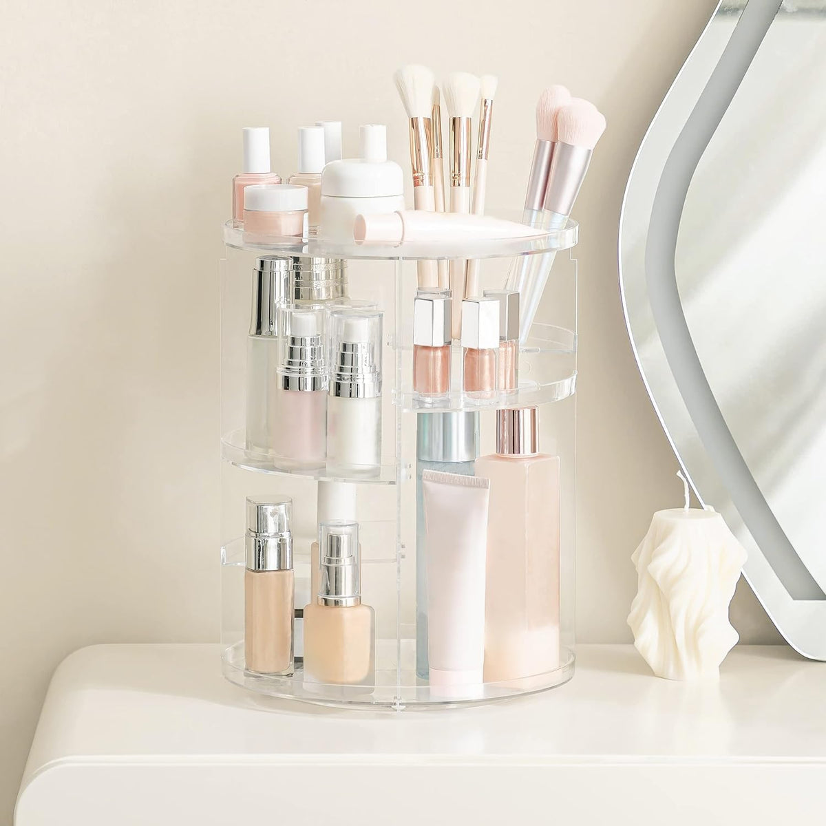 360 Rotating Makeup Organizer Adjustable Carousel Large Capacity Revolving Perfume Organizer Skincare Organizers Cosmetic Storage Spinning Holder for Vanity, Black