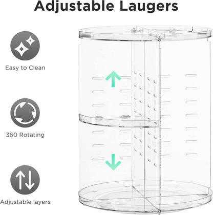 360 Rotating Makeup Organizer Adjustable Carousel Large Capacity Revolving Perfume Organizer Skincare Organizers Cosmetic Storage Spinning Holder for Vanity, Black