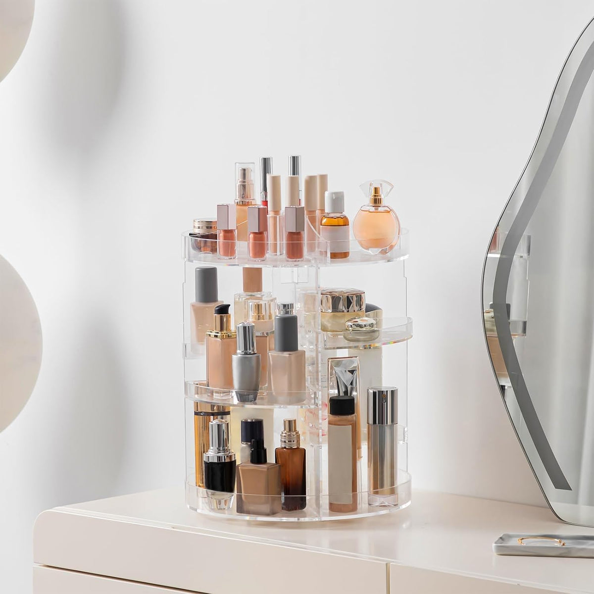 360 Rotating Makeup Organizer Adjustable Carousel Large Capacity Revolving Perfume Organizer Skincare Organizers Cosmetic Storage Spinning Holder for Vanity, Black