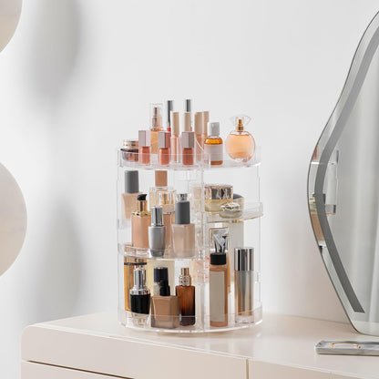 360 Rotating Makeup Organizer Adjustable Carousel Large Capacity Revolving Perfume Organizer Skincare Organizers Cosmetic Storage Spinning Holder for Vanity, Black