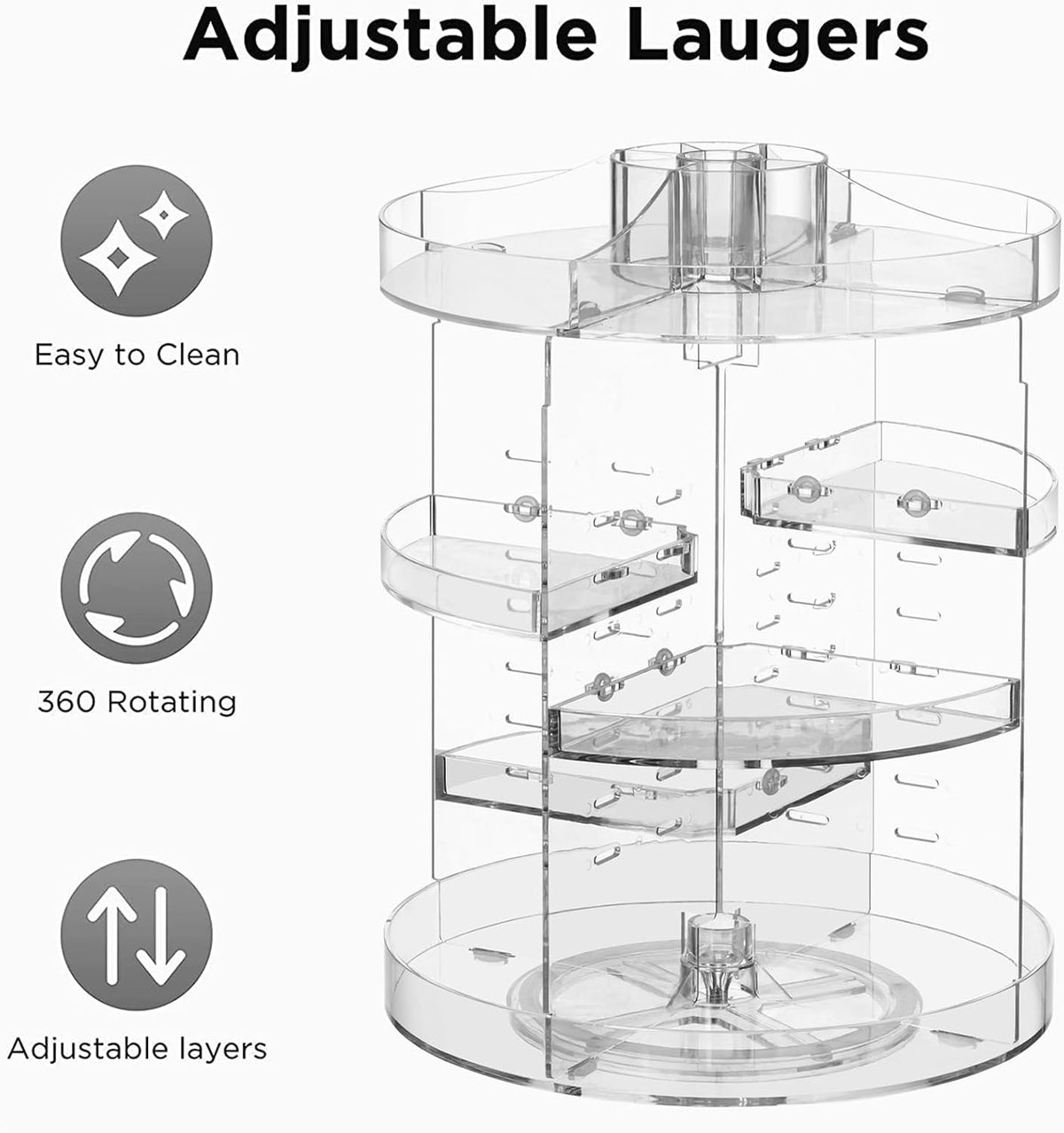 360 Rotating Makeup Organizer Adjustable Carousel Large Capacity Revolving Perfume Organizer Skincare Organizers Cosmetic Storage Spinning Holder for Vanity, Black