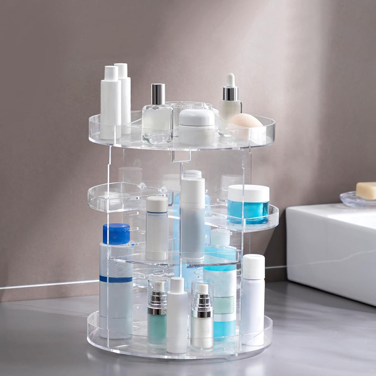 360 Rotating Makeup Organizer Adjustable Carousel Large Capacity Revolving Perfume Organizer Skincare Organizers Cosmetic Storage Spinning Holder for Vanity, Black