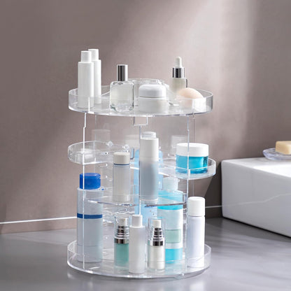 360 Rotating Makeup Organizer Adjustable Carousel Large Capacity Revolving Perfume Organizer Skincare Organizers Cosmetic Storage Spinning Holder for Vanity, Black