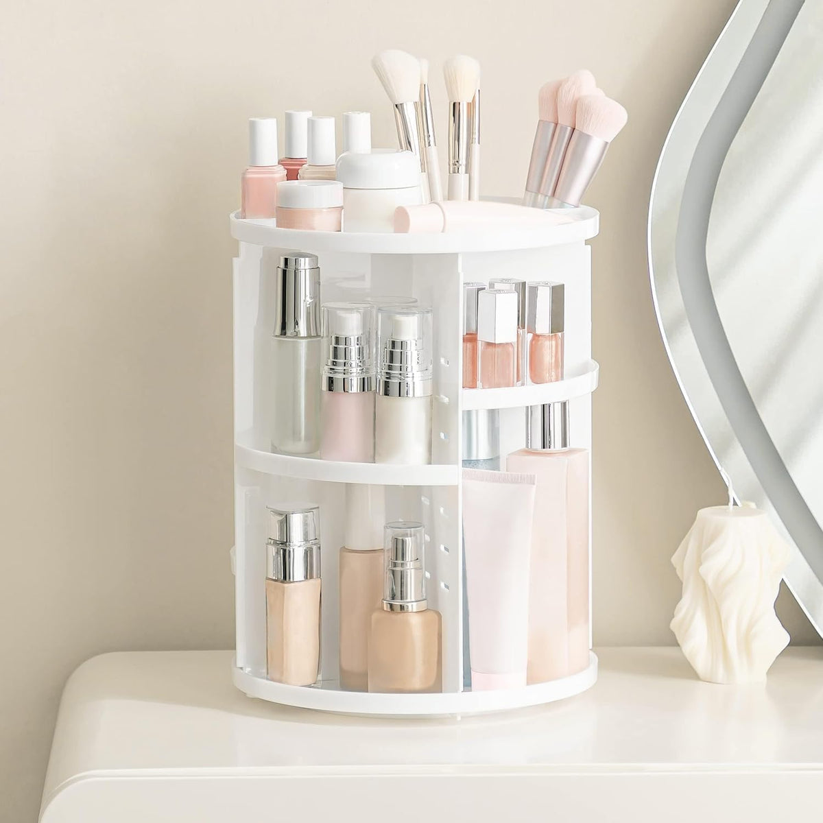 360 Rotating Makeup Organizer Adjustable Carousel Large Capacity Revolving Perfume Organizer Skincare Organizers Cosmetic Storage Spinning Holder for Vanity, Black