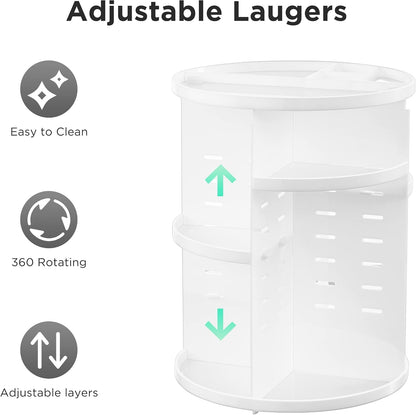 360 Rotating Makeup Organizer Adjustable Carousel Large Capacity Revolving Perfume Organizer Skincare Organizers Cosmetic Storage Spinning Holder for Vanity, Black