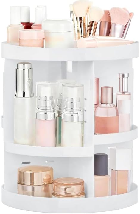 360 Rotating Makeup Organizer Adjustable Carousel Large Capacity Revolving Perfume Organizer Skincare Organizers Cosmetic Storage Spinning Holder for Vanity, Black