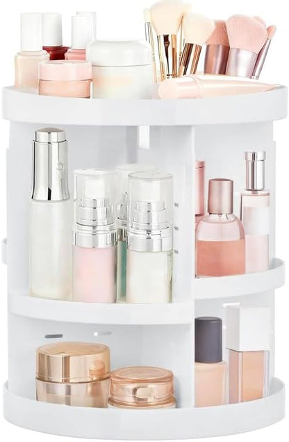 360 Rotating Makeup Organizer Adjustable Carousel Large Capacity Revolving Perfume Organizer Skincare Organizers Cosmetic Storage Spinning Holder for Vanity, Black