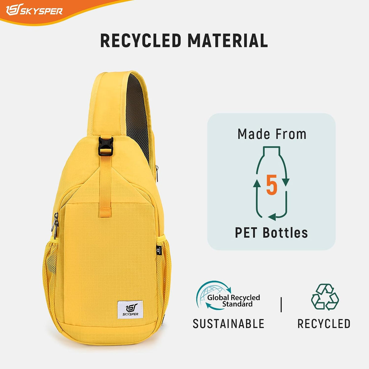 Sling Bag RFID Cross Body Bag Recycled Crossbody Backpack Travel Daypack