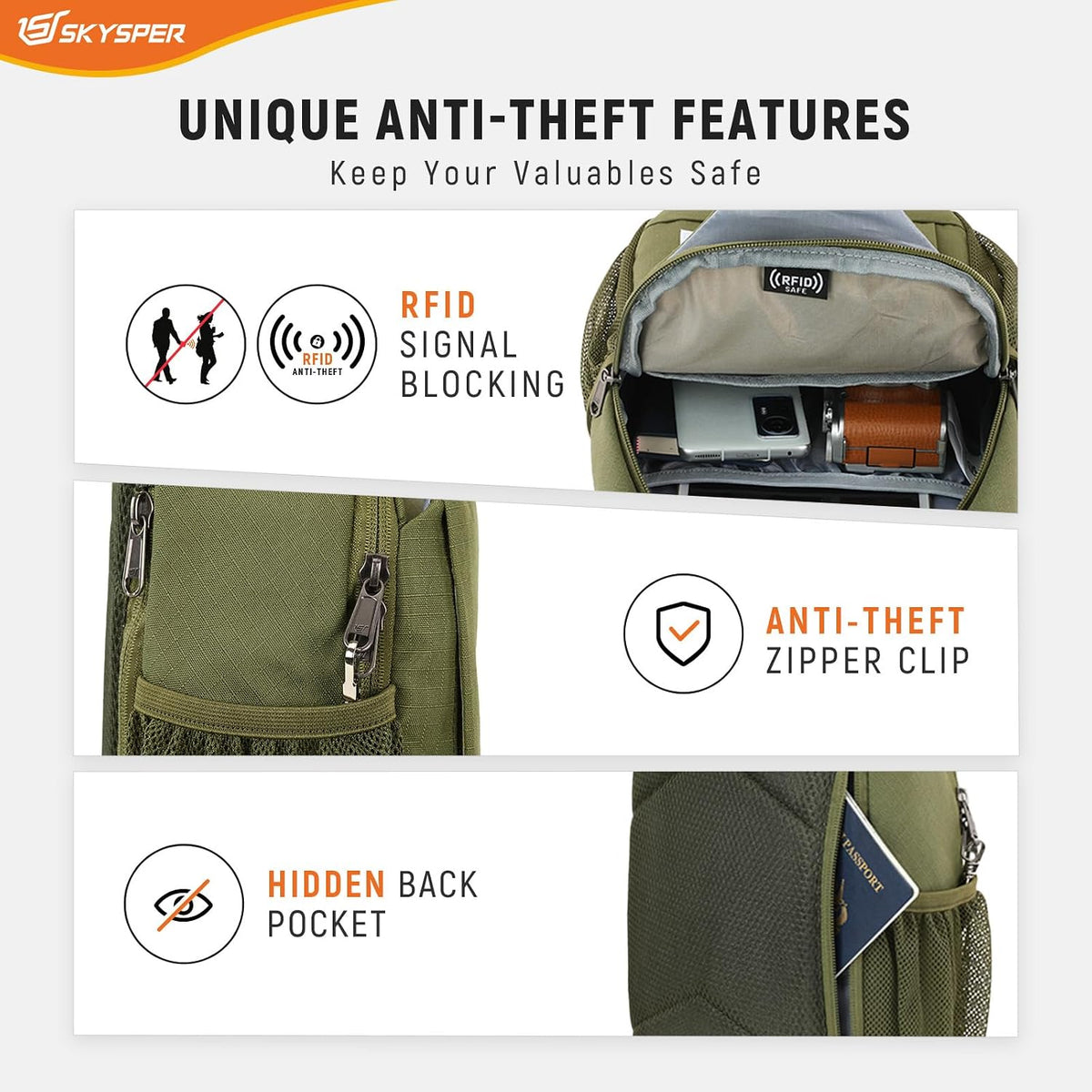 Sling Bag RFID Cross Body Bag Recycled Crossbody Backpack Travel Daypack