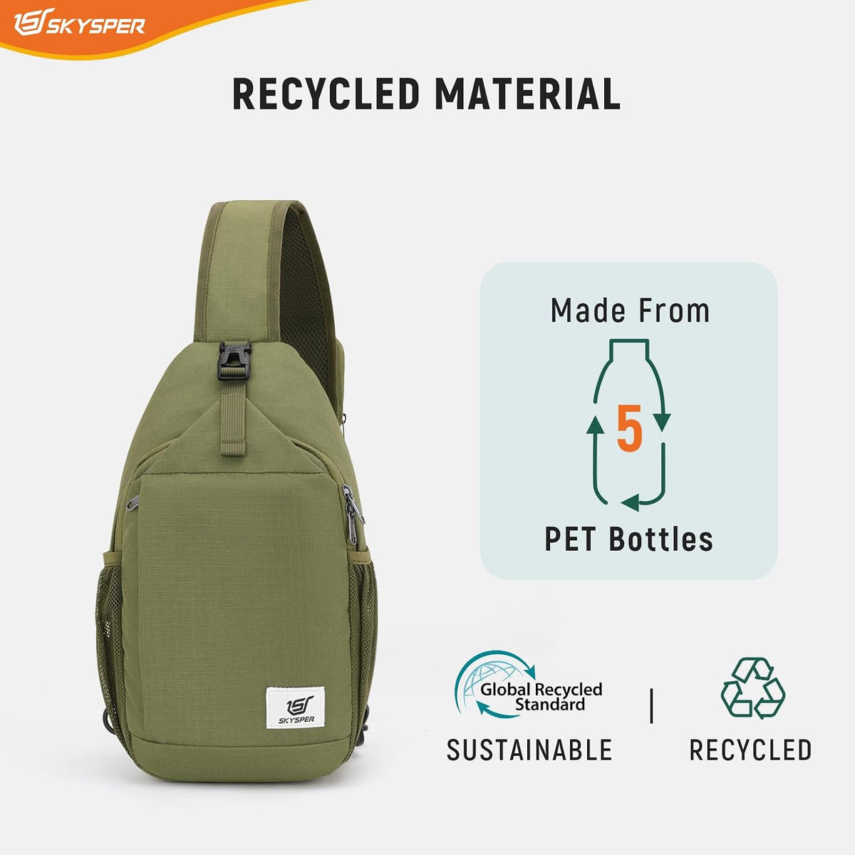 Sling Bag RFID Cross Body Bag Recycled Crossbody Backpack Travel Daypack