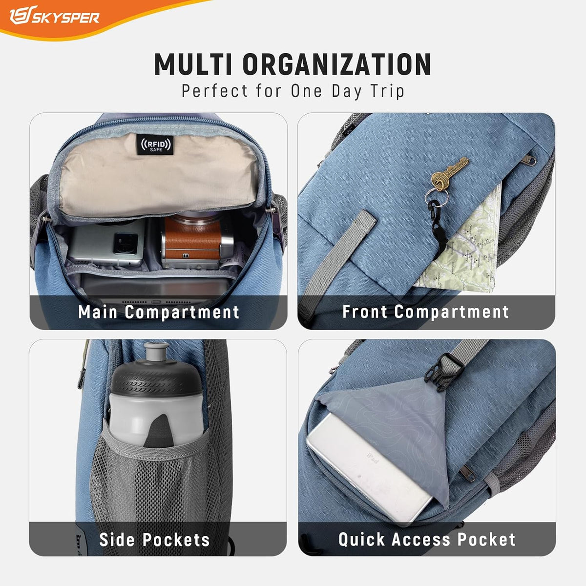Sling Bag RFID Cross Body Bag Recycled Crossbody Backpack Travel Daypack