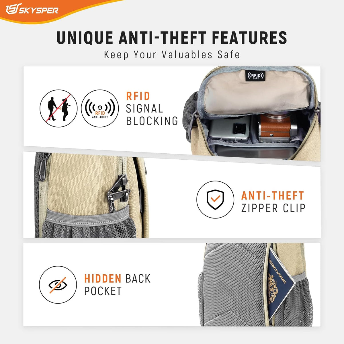 Sling Bag RFID Cross Body Bag Recycled Crossbody Backpack Travel Daypack
