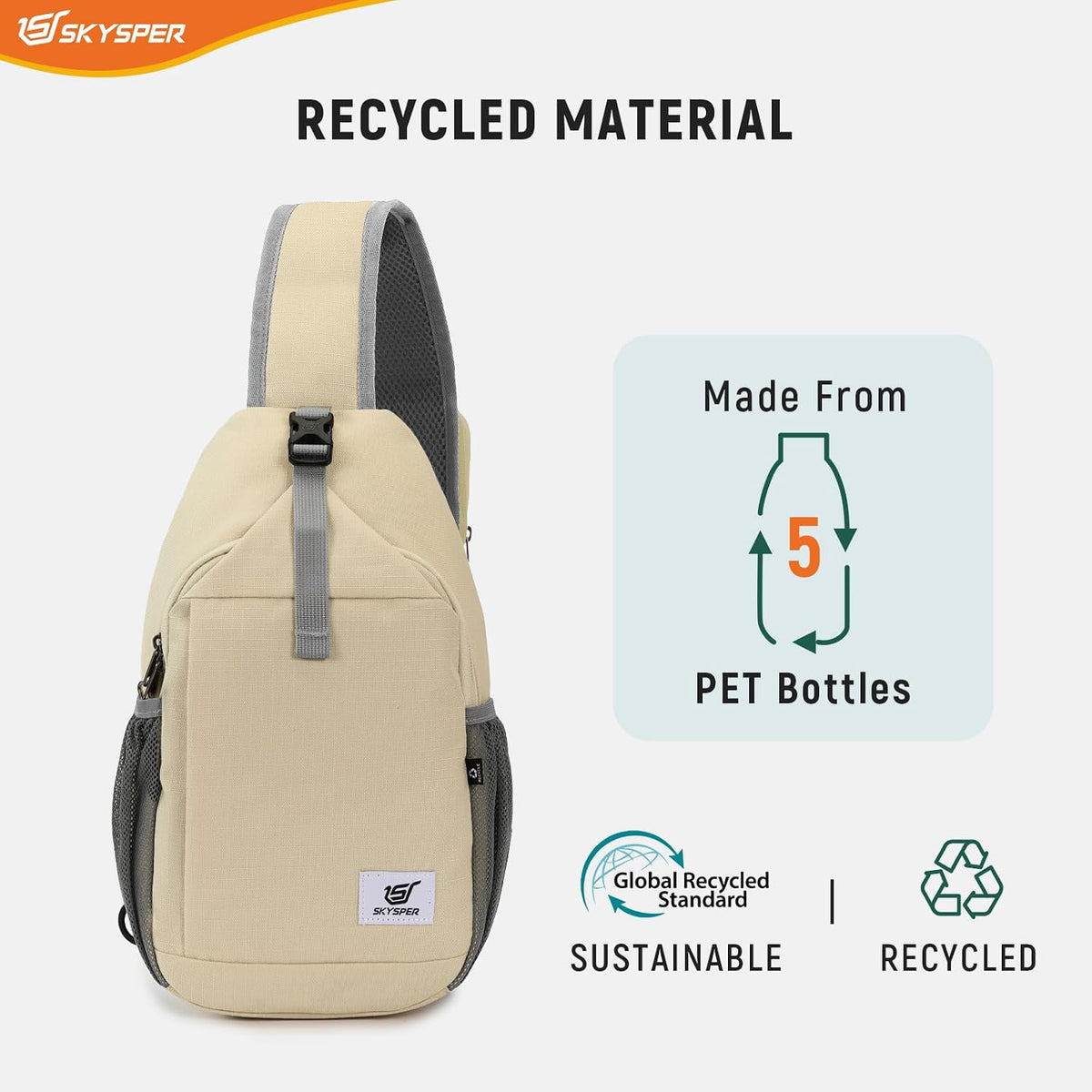 Sling Bag RFID Cross Body Bag Recycled Crossbody Backpack Travel Daypack