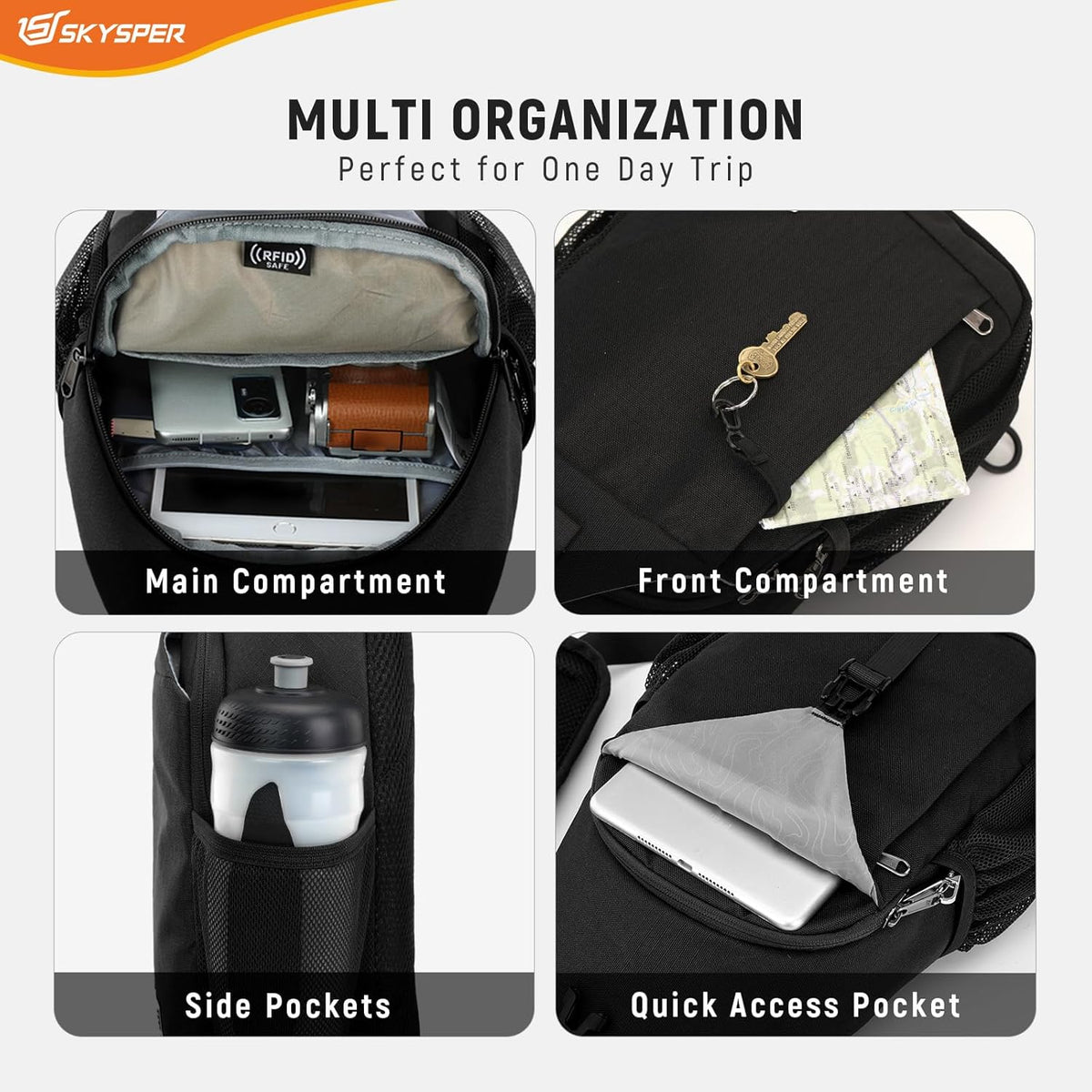 Sling Bag RFID Cross Body Bag Recycled Crossbody Backpack Travel Daypack