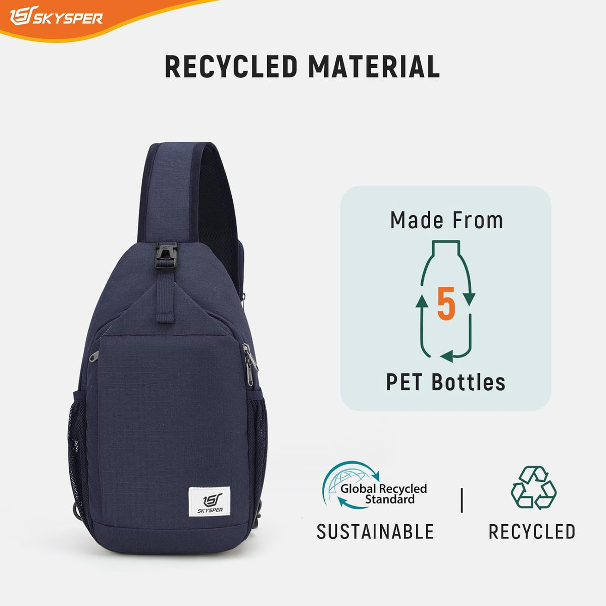 Sling Bag RFID Cross Body Bag Recycled Crossbody Backpack Travel Daypack