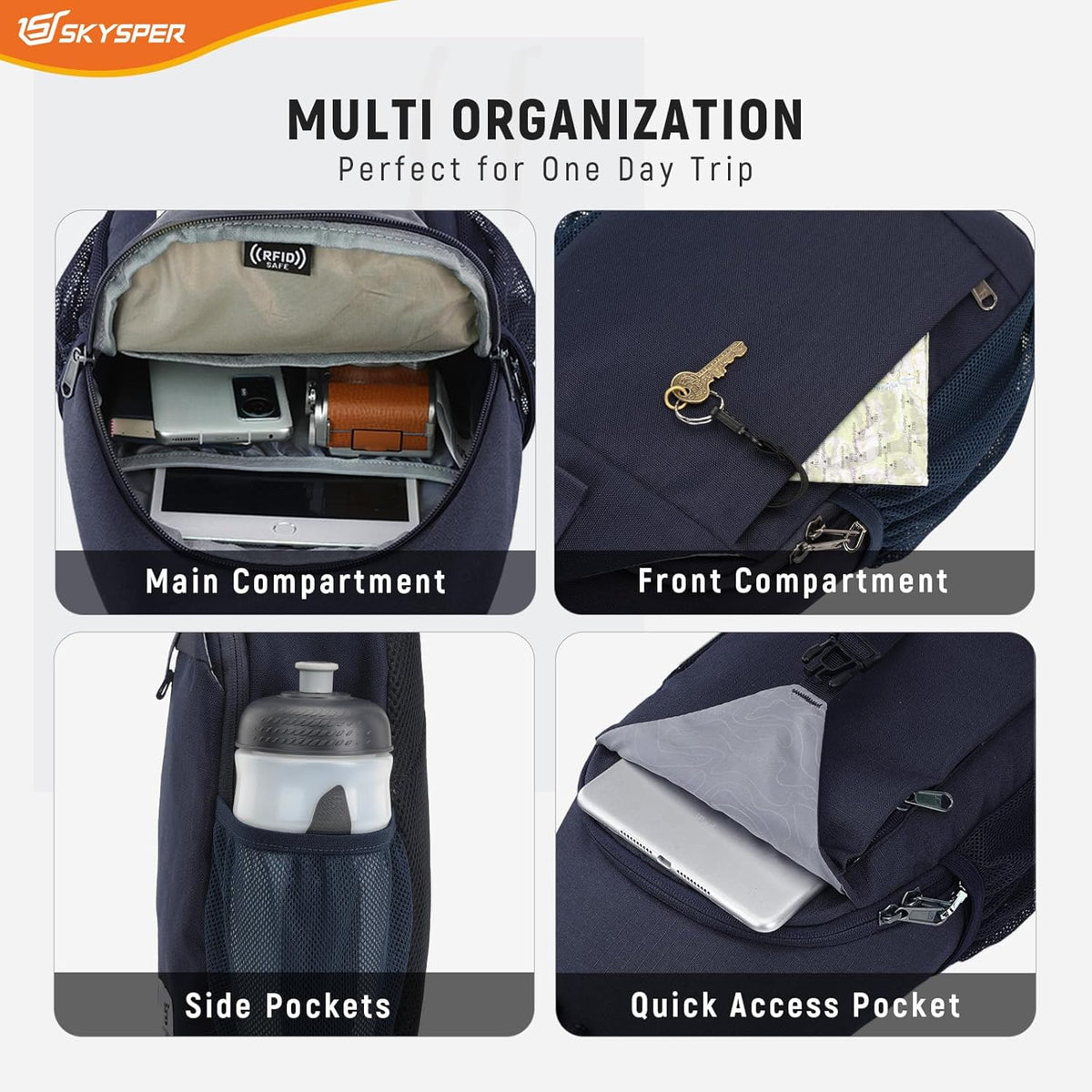 Sling Bag RFID Cross Body Bag Recycled Crossbody Backpack Travel Daypack