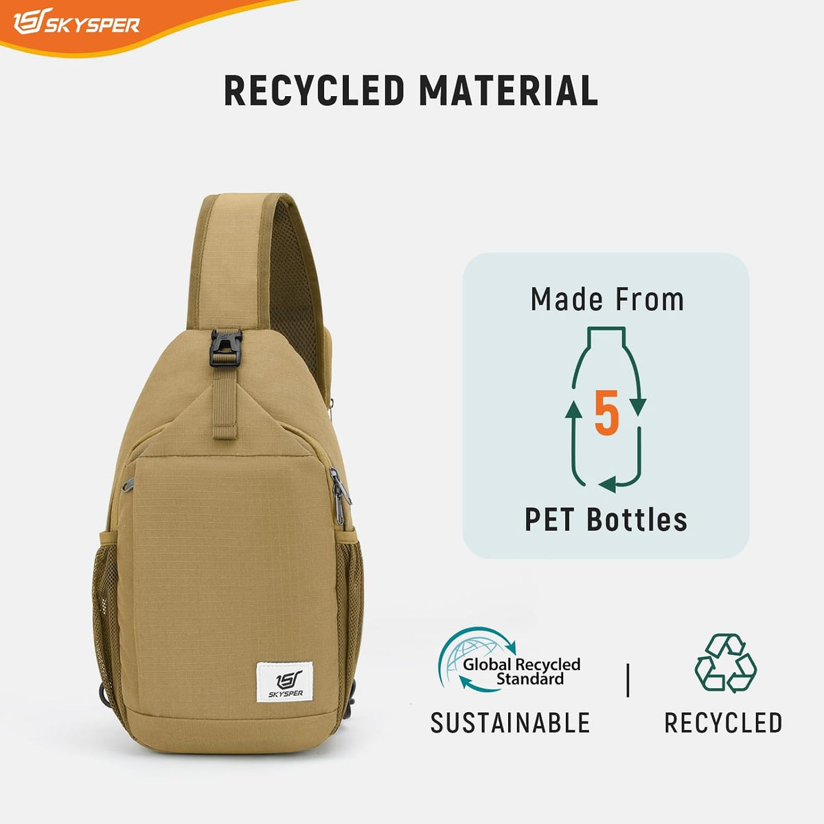 Sling Bag RFID Cross Body Bag Recycled Crossbody Backpack Travel Daypack
