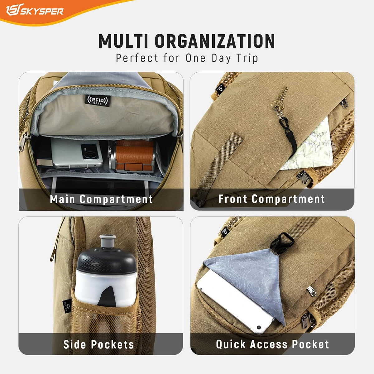 Sling Bag RFID Cross Body Bag Recycled Crossbody Backpack Travel Daypack