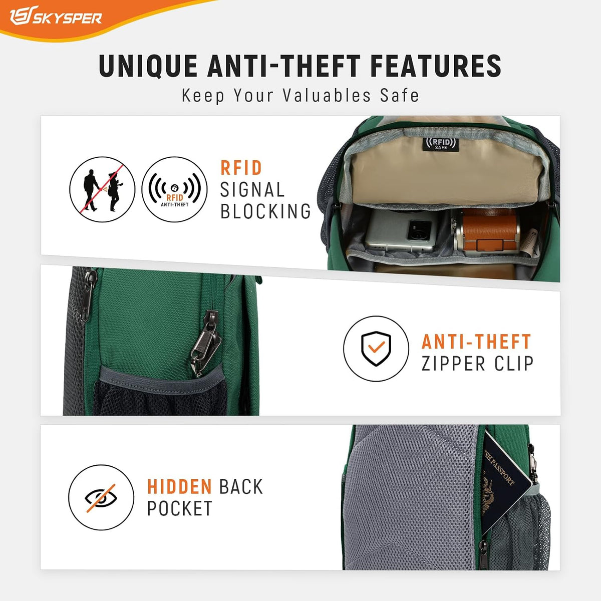 Sling Bag RFID Cross Body Bag Recycled Crossbody Backpack Travel Daypack