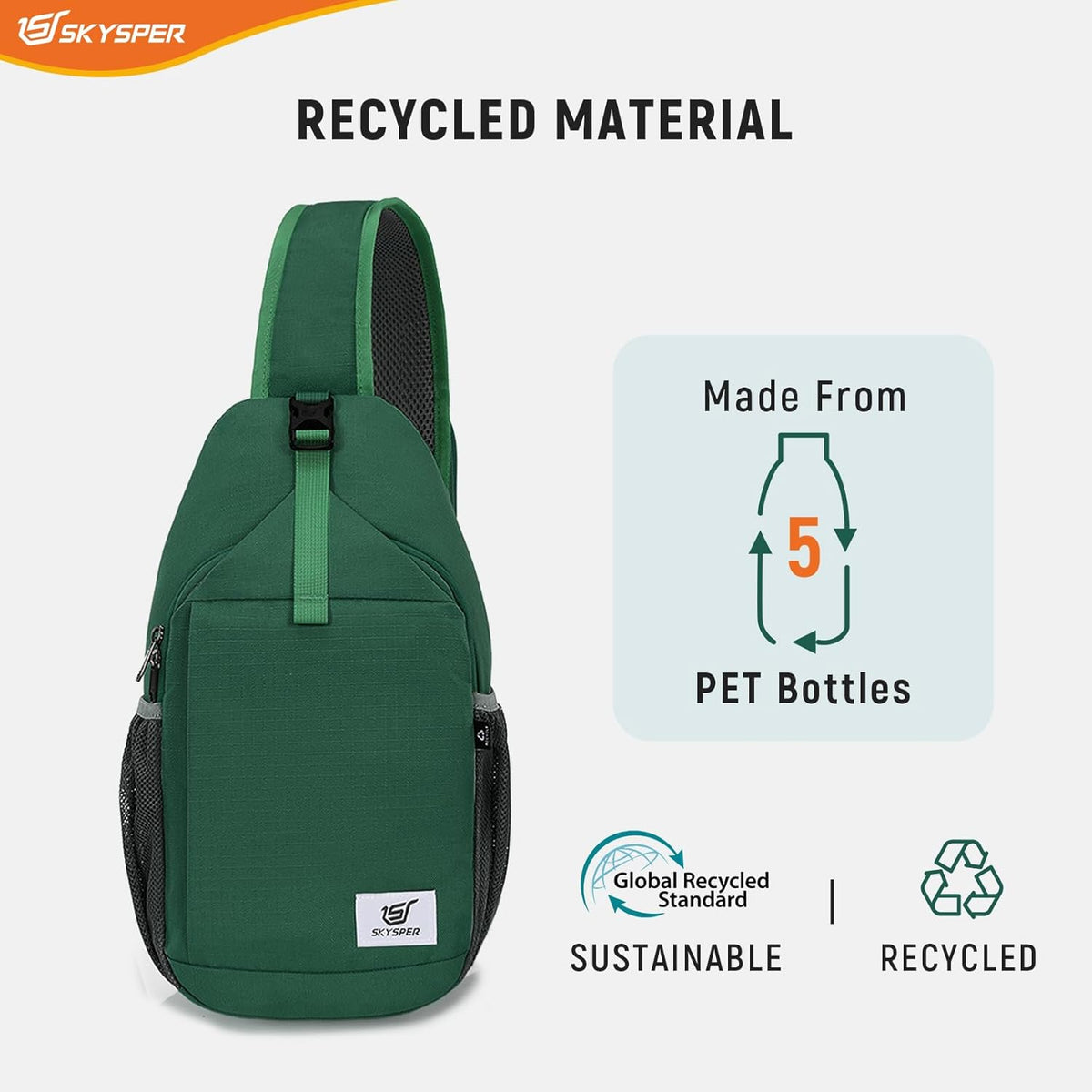 Sling Bag RFID Cross Body Bag Recycled Crossbody Backpack Travel Daypack