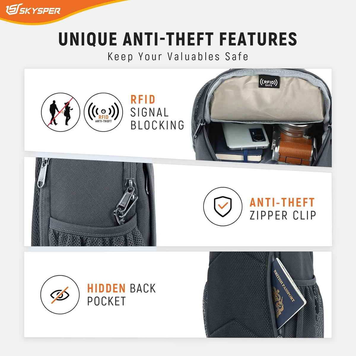 Sling Bag RFID Cross Body Bag Recycled Crossbody Backpack Travel Daypack