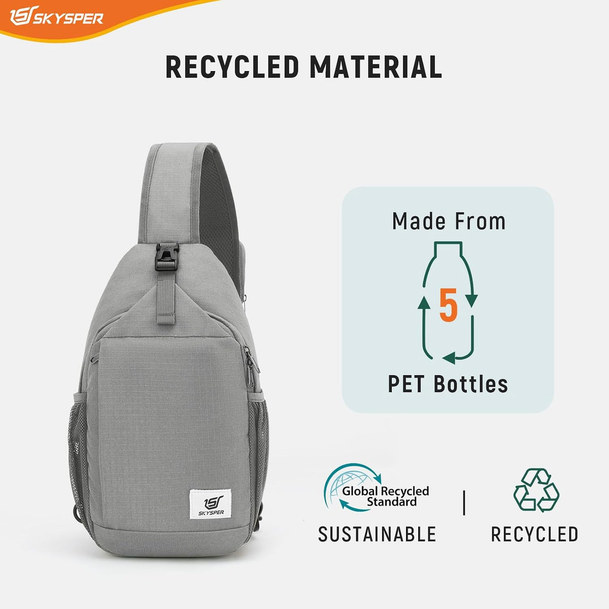 Sling Bag RFID Cross Body Bag Recycled Crossbody Backpack Travel Daypack