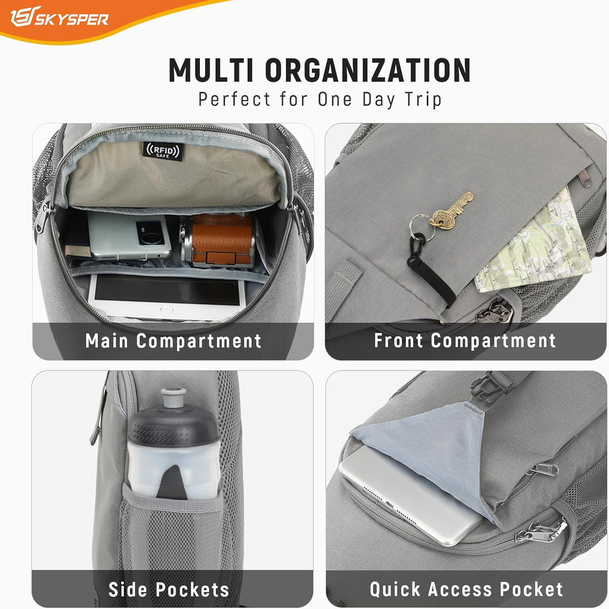 Sling Bag RFID Cross Body Bag Recycled Crossbody Backpack Travel Daypack