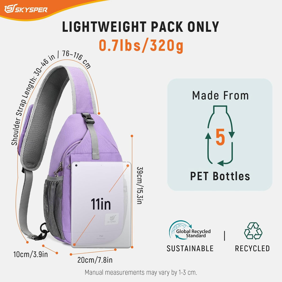 Sling Bag RFID Cross Body Bag Recycled Crossbody Backpack Travel Daypack