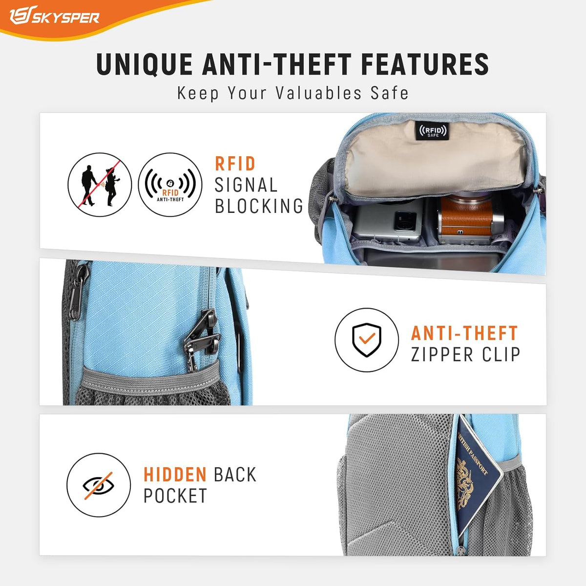 Sling Bag RFID Cross Body Bag Recycled Crossbody Backpack Travel Daypack