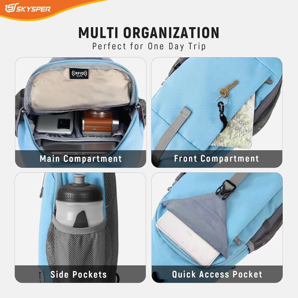 Sling Bag RFID Cross Body Bag Recycled Crossbody Backpack Travel Daypack