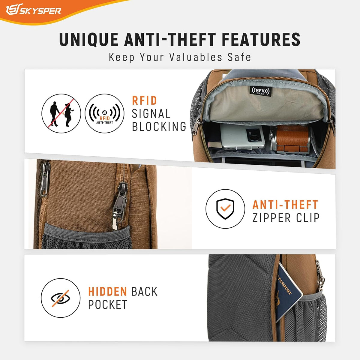 Sling Bag RFID Cross Body Bag Recycled Crossbody Backpack Travel Daypack