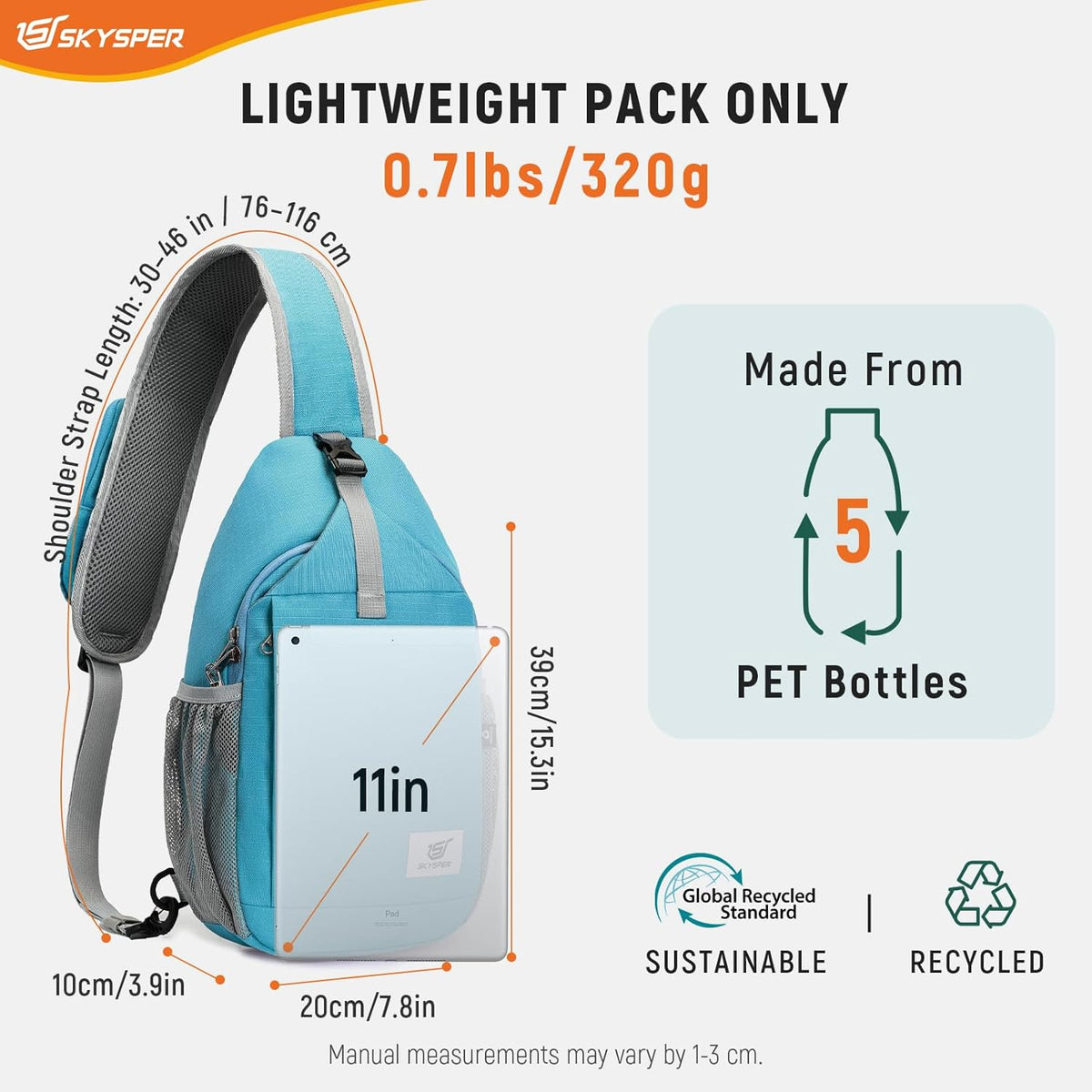 Sling Bag RFID Cross Body Bag Recycled Crossbody Backpack Travel Daypack