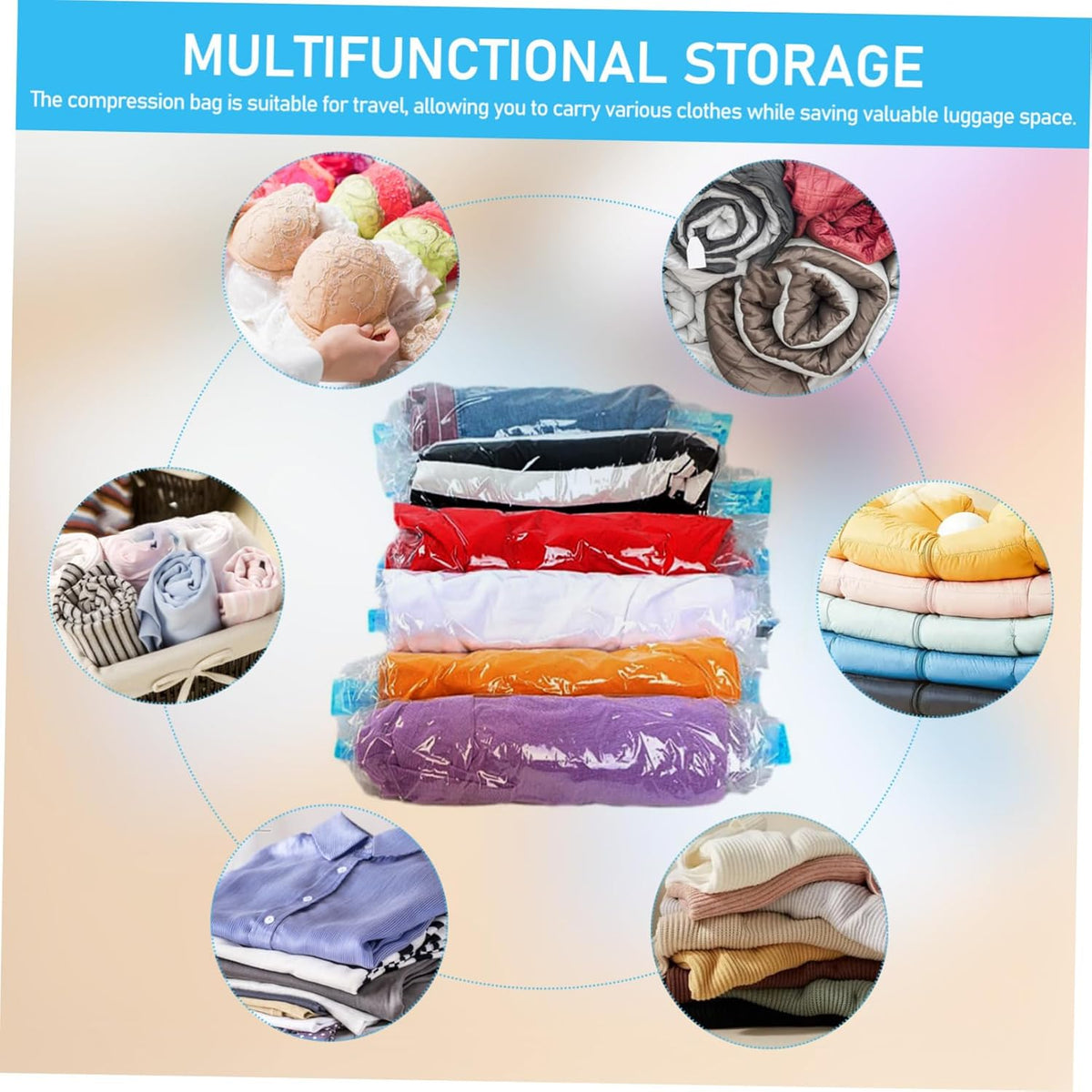 12pcs Vacuum Travel Compression Bags Space Saver Storage for Clothes and Travel Essentials Easy Roll-up Design