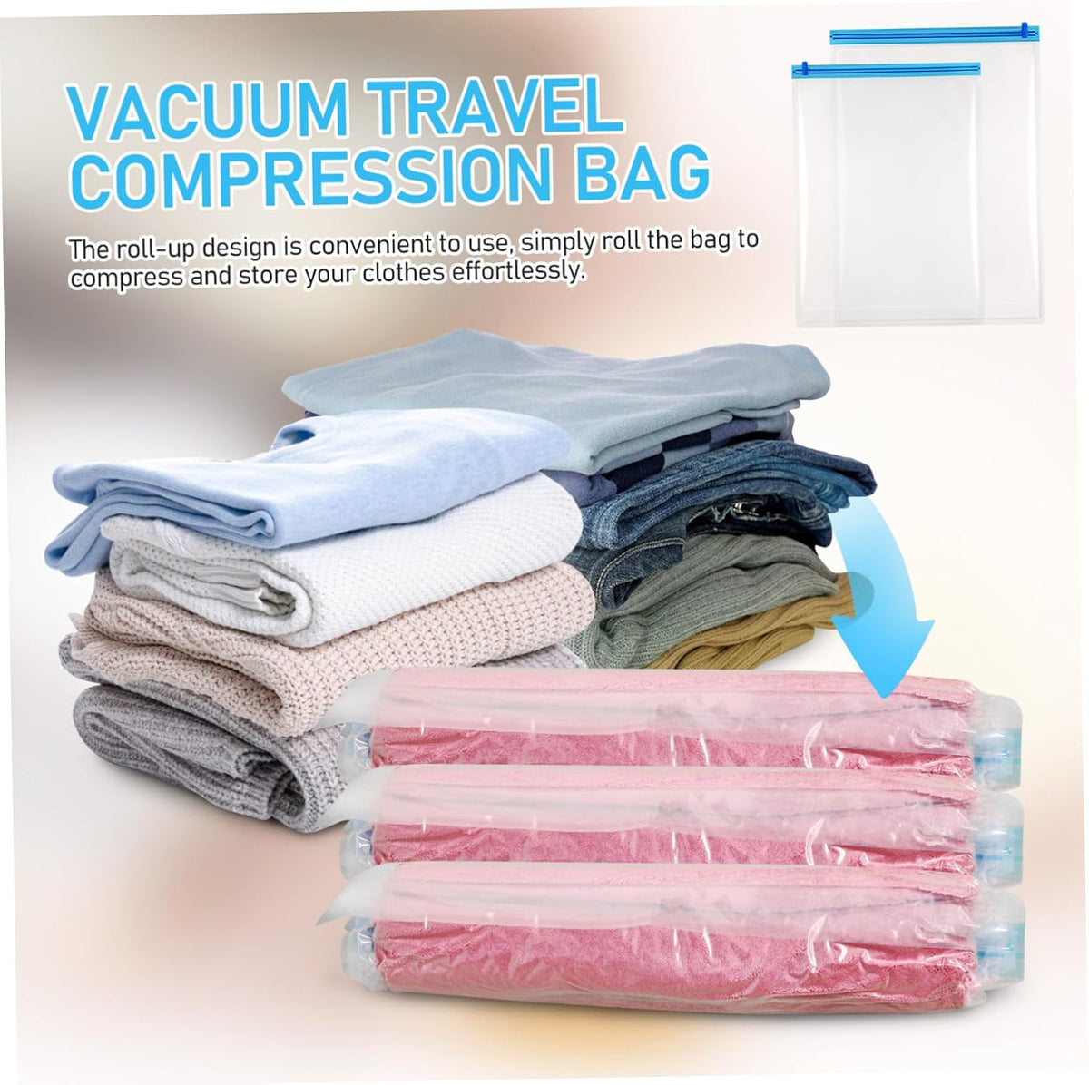 12pcs Vacuum Travel Compression Bags Space Saver Storage for Clothes and Travel Essentials Easy Roll-up Design