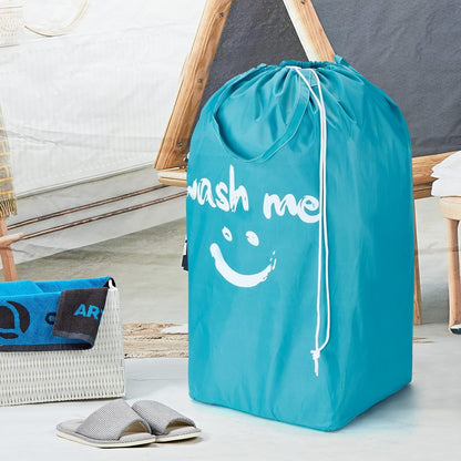 2 Pack Wash Me Travel Laundry Bag with Handles, Square Base Can Carry Up to 3 Loads of Clothes, Dirty Garments Storage with Drawstring Closure,Light Blue and Grey