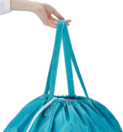 2 Pack Wash Me Travel Laundry Bag with Handles, Square Base Can Carry Up to 3 Loads of Clothes, Dirty Garments Storage with Drawstring Closure,Light Blue and Grey
