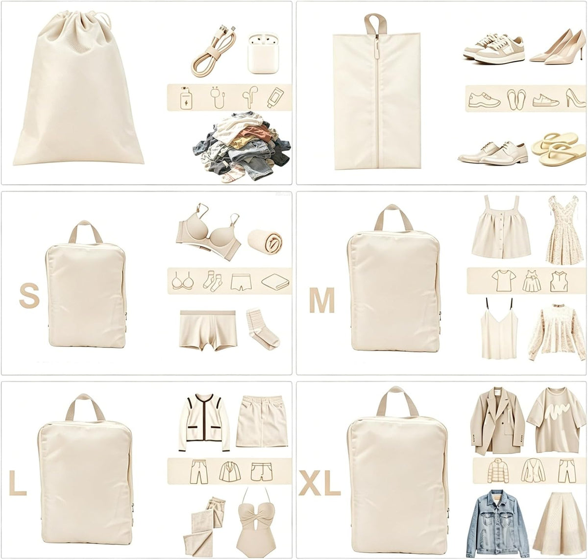 8 Set Packing Cubes for Travel with Shoe & Dirty Clothes Bag, White Luggage Organizers Carry-On, Cruise Must-Haves Packing List, Airplane Vacation Essentials