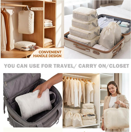 8 Set Packing Cubes for Travel with Shoe & Dirty Clothes Bag, White Luggage Organizers Carry-On, Cruise Must-Haves Packing List, Airplane Vacation Essentials
