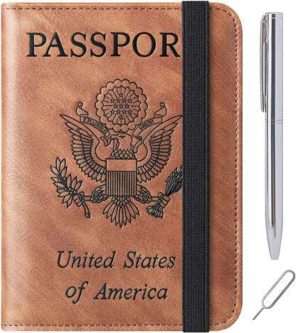 Passport Holder for Travel Essentials, Passport Cover, Rfid Blocking Wallet | Travel Wallet, Leather, Passport Case, Travel Accessories, Vacation Luggage Must Haves, for Men Women