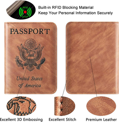 Passport Holder for Travel Essentials, Passport Cover, Rfid Blocking Wallet | Travel Wallet, Leather, Passport Case, Travel Accessories, Vacation Luggage Must Haves, for Men Women