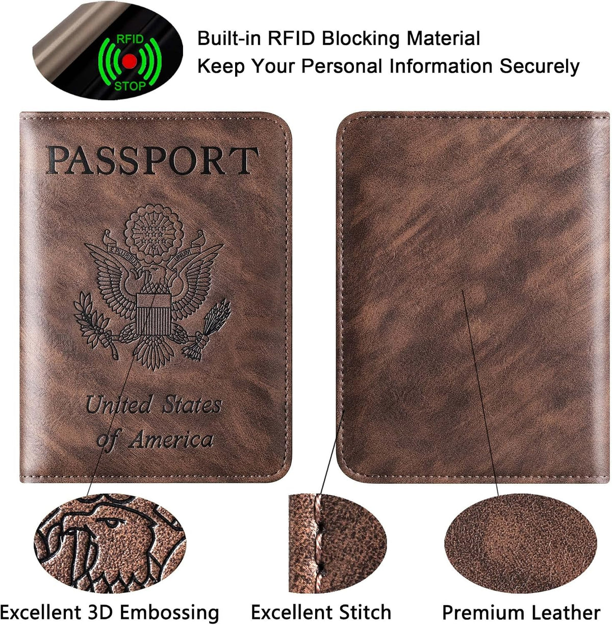 Passport Holder for Travel Essentials, Passport Cover, Rfid Blocking Wallet | Travel Wallet, Leather, Passport Case, Travel Accessories, Vacation Luggage Must Haves, for Men Women