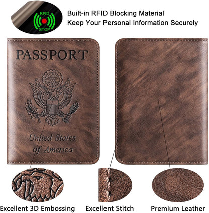 Passport Holder for Travel Essentials, Passport Cover, Rfid Blocking Wallet | Travel Wallet, Leather, Passport Case, Travel Accessories, Vacation Luggage Must Haves, for Men Women