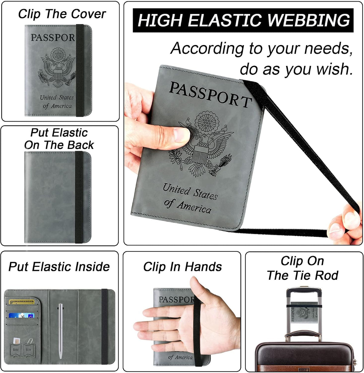 Passport Holder for Travel Essentials, Passport Cover, Rfid Blocking Wallet | Travel Wallet, Leather, Passport Case, Travel Accessories, Vacation Luggage Must Haves, for Men Women