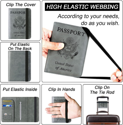 Passport Holder for Travel Essentials, Passport Cover, Rfid Blocking Wallet | Travel Wallet, Leather, Passport Case, Travel Accessories, Vacation Luggage Must Haves, for Men Women