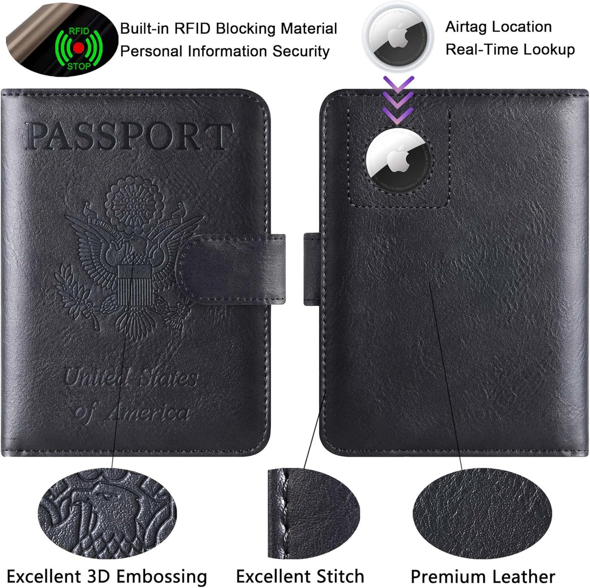 Passport Holder for Travel Essentials, Passport Cover, Rfid Blocking Wallet | Travel Wallet, Leather, Passport Case, Travel Accessories, Vacation Luggage Must Haves, for Men Women