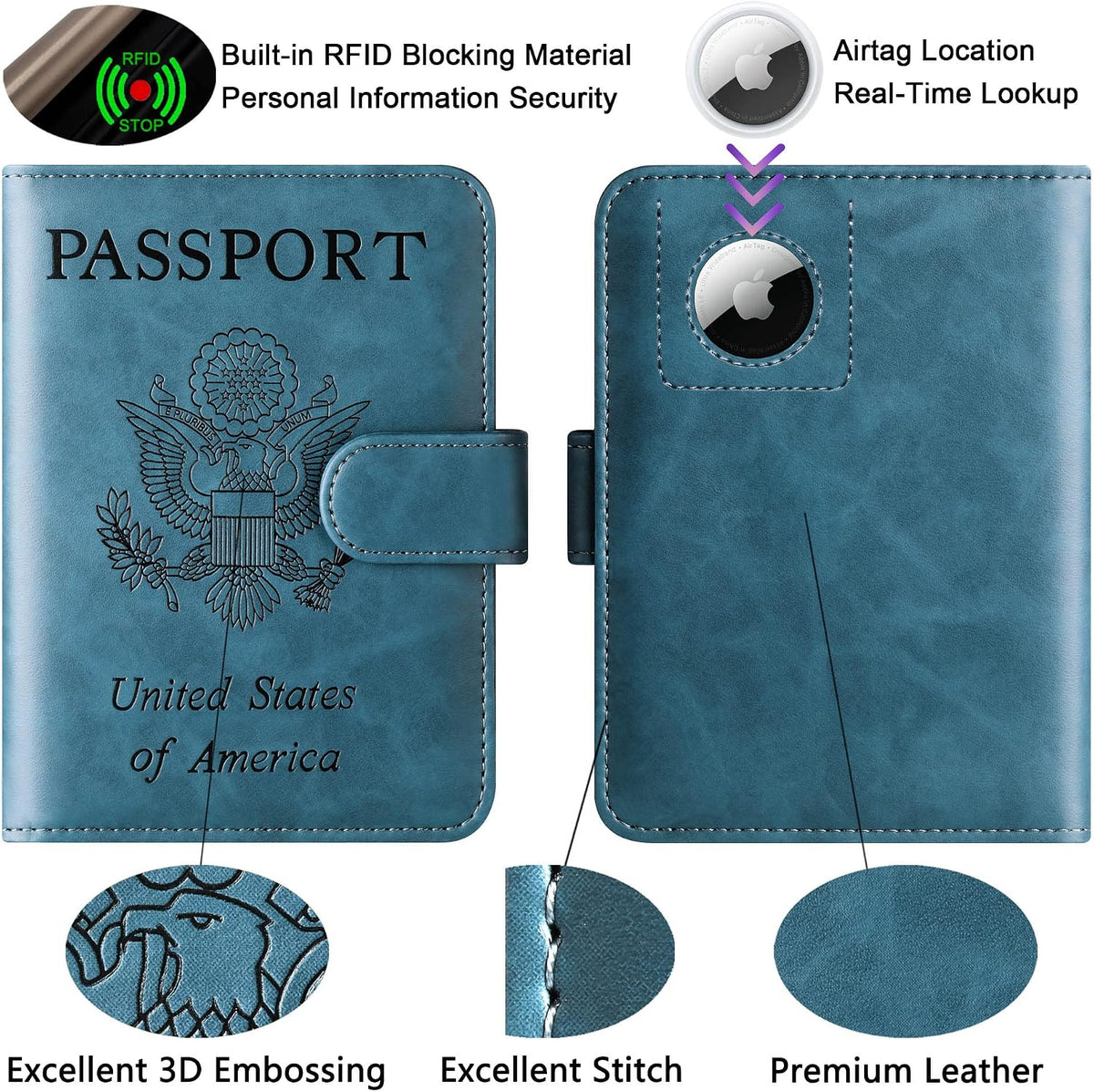 Passport Holder for Travel Essentials, Passport Cover, Rfid Blocking Wallet | Travel Wallet, Leather, Passport Case, Travel Accessories, Vacation Luggage Must Haves, for Men Women